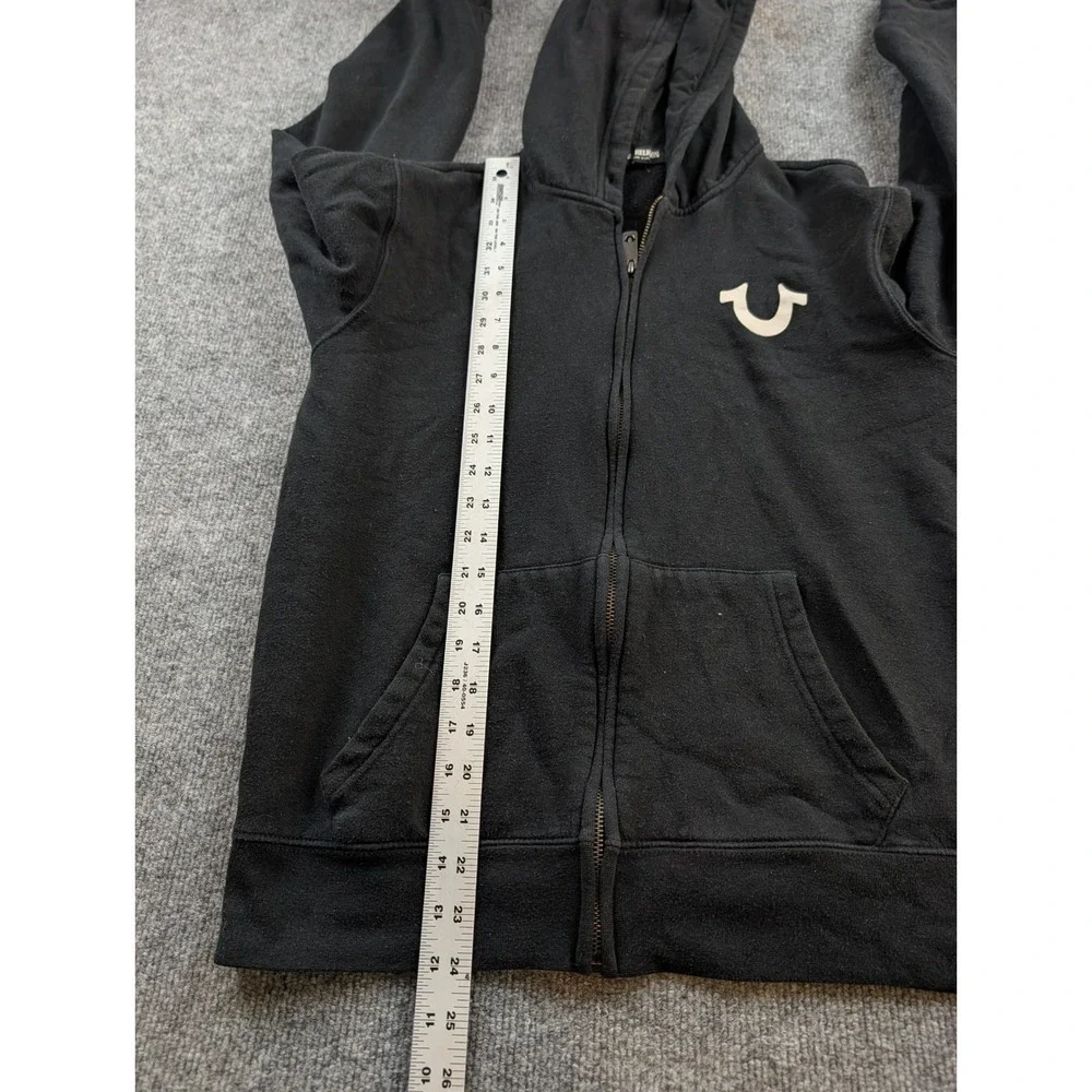 True Religion Zip Up Hoodie Mens M Black Excellent World Tour Graphic Logo